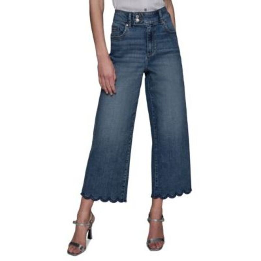 Karl Lagerfeld Women Scallop Cropped Denim Pants Blue 16